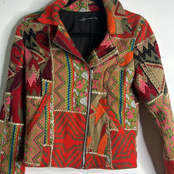 Zara patch work emboridry multi color bikers jacket size S - Picture 6 of 13